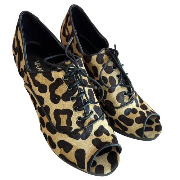 Van Eli Brown Leopard Print Fur Open Toe Booties - Picture 9 of 10